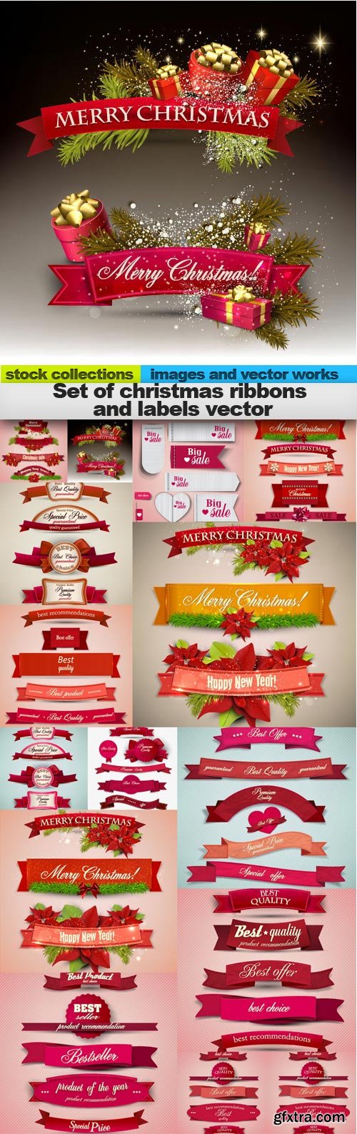 Set of christmas ribbons and labels vector, 15 x EPS