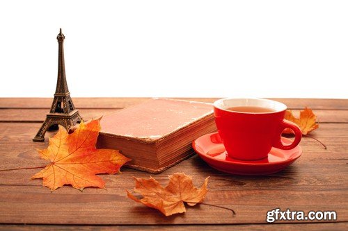Cup of tea in the autumn background