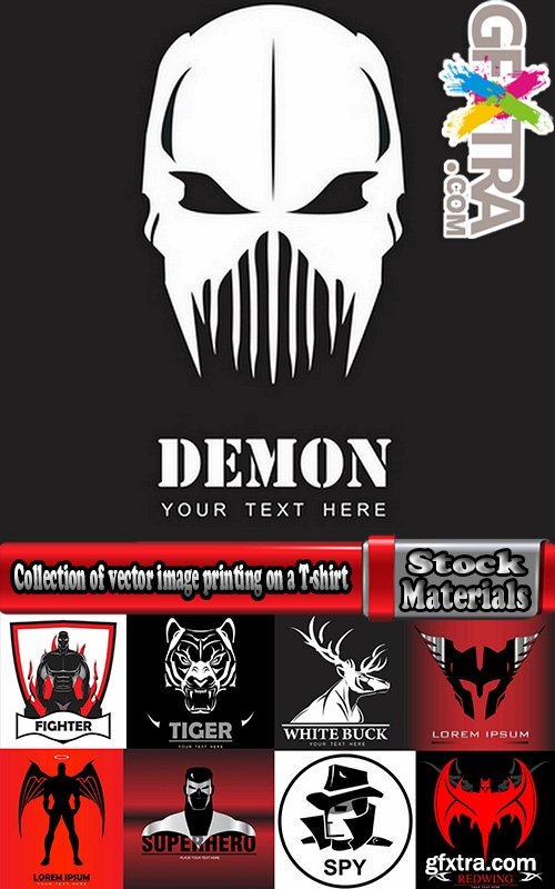 Collection of vector image printing on a T-shirt abstraction inscription logo superhero # 3-25 EPS