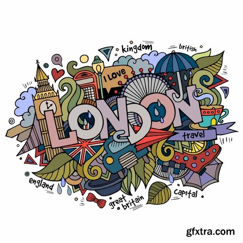 Hand-Painted Words &amp; Names of Countries 25xEPS