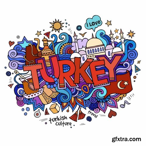 Hand-Painted Words &amp; Names of Countries 25xEPS