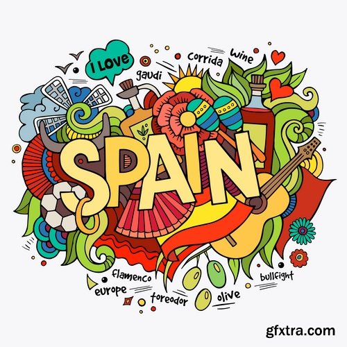 Hand-Painted Words &amp; Names of Countries 25xEPS