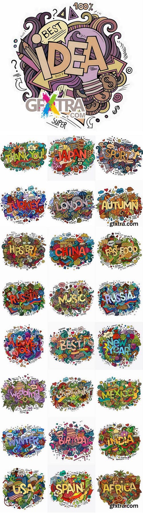 Hand-Painted Words & Names of Countries 25xEPS Hand-Painted Words & Names of Countries 25xEPS