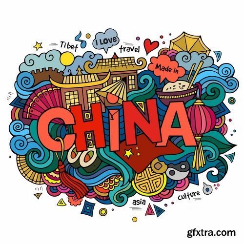 Hand-Painted Words &amp; Names of Countries 25xEPS