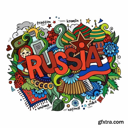 Hand-Painted Words &amp; Names of Countries 25xEPS