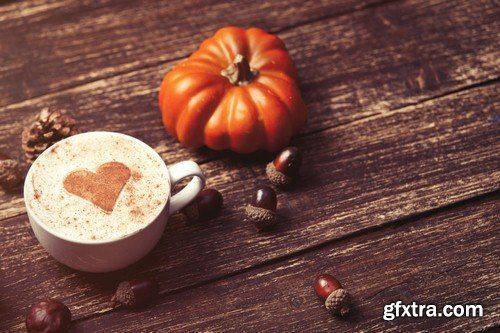 A cup of coffee on the autumn background