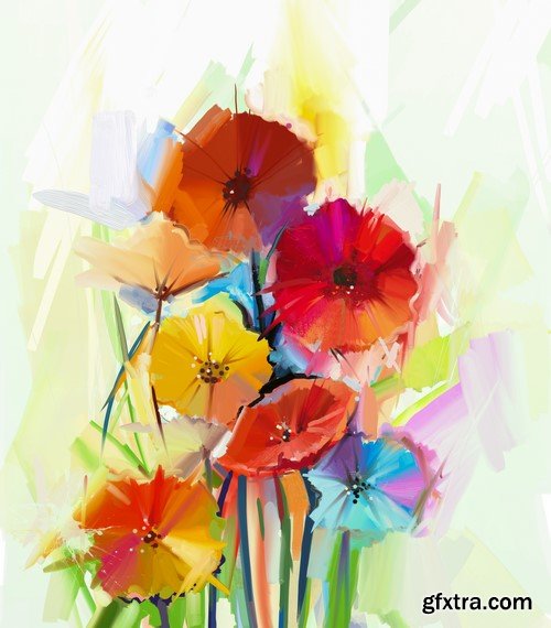 Abstract painting of spring flowers Hand-painted Still Life 11x JPEG