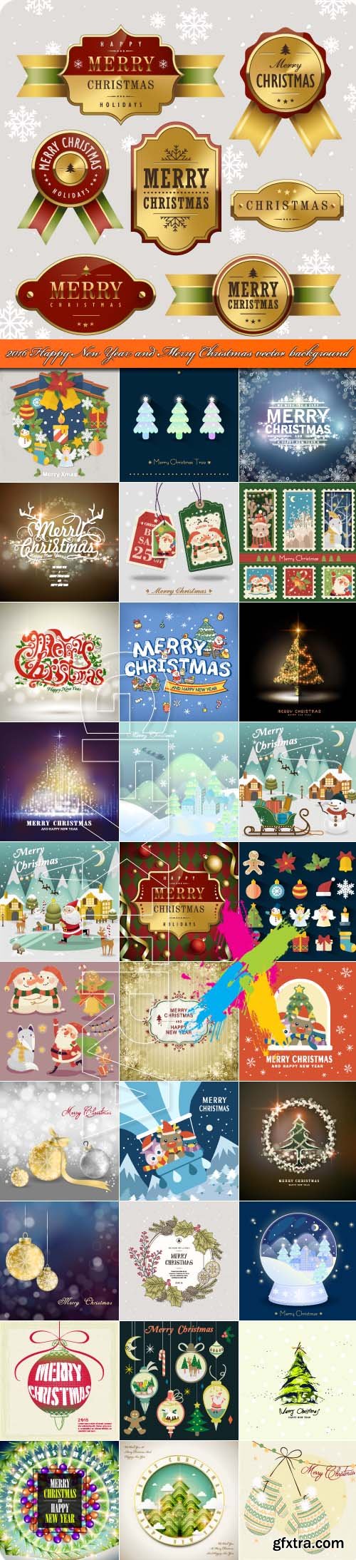 2016 Happy New Year and Merry Christmas vector background