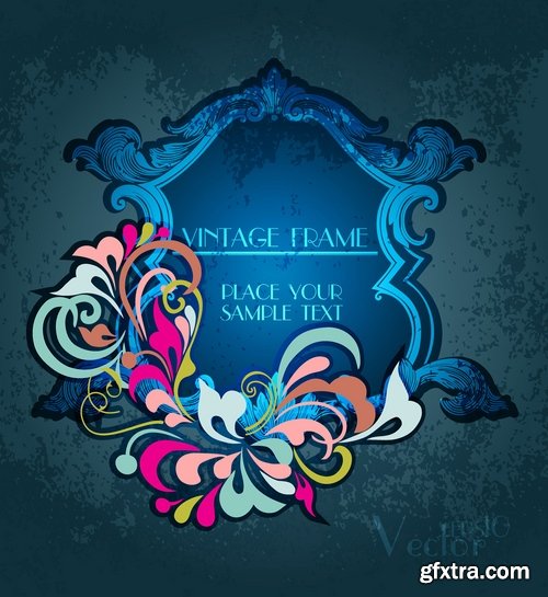 Collection of vector old vintage picture frame calligraphic design elements decoration 25 EPS