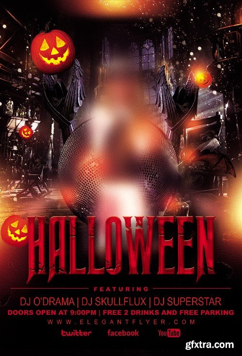 Halloween Night Party Flyer PSD Template + Facebook Cover