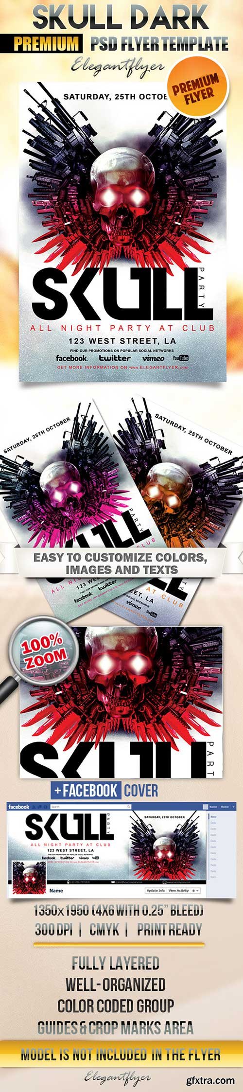 Skull Dark Party &ndash; Flyer PSD Template + Facebook Cover