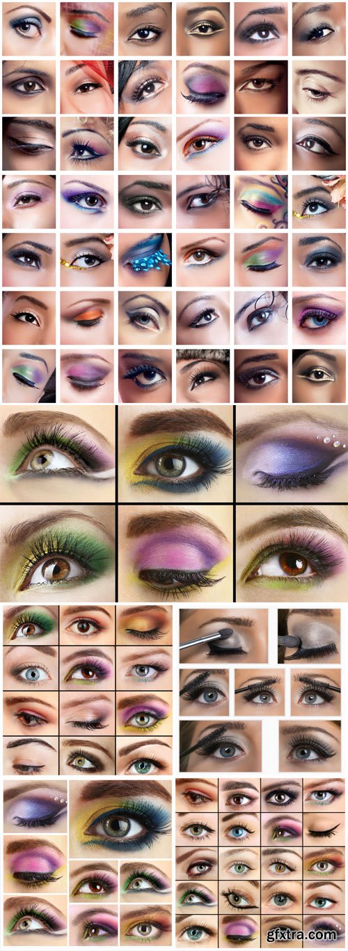 Eyes, images of women of different ethnicities  with creative colorful makeups