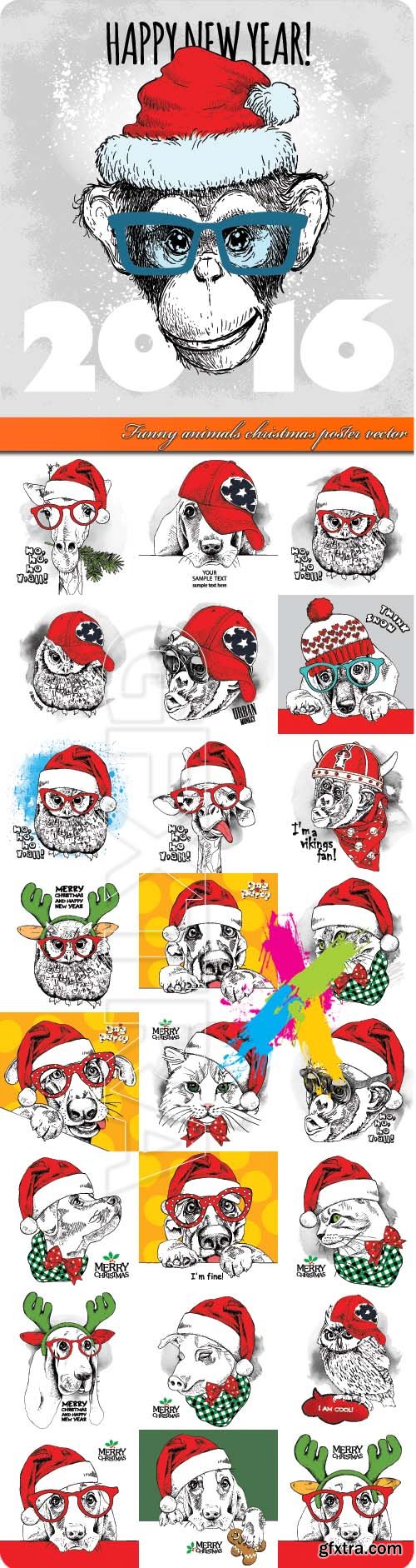 Funny animals christmas poster vector