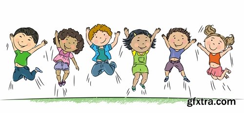 Illustrations of happy and funny kids and children - 25 Eps
