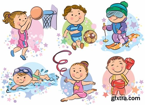 Illustrations of happy and funny kids and children - 25 Eps
