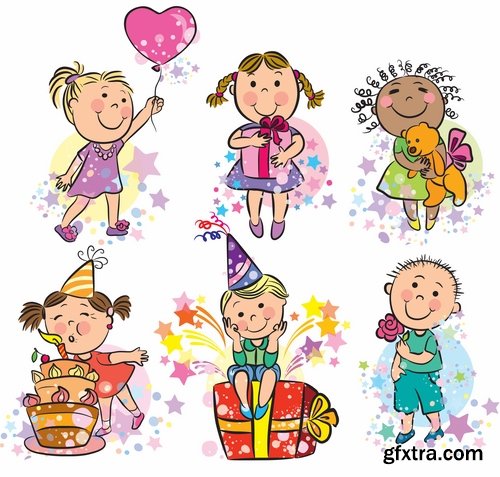 Illustrations of happy and funny kids and children - 25 Eps