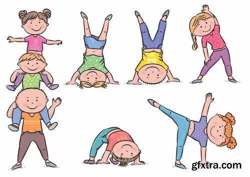 Illustrations of happy and funny kids and children - 25 Eps