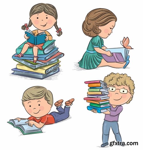 Illustrations of happy and funny kids and children - 25 Eps