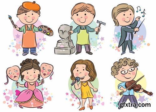 Illustrations of happy and funny kids and children - 25 Eps