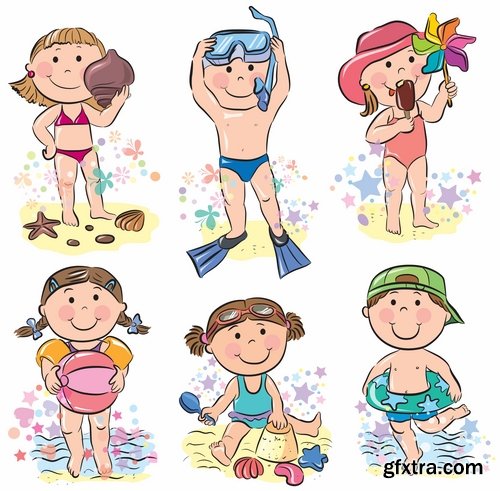 Illustrations of happy and funny kids and children - 25 Eps