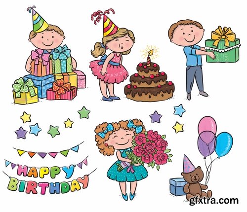 Illustrations of happy and funny kids and children - 25 Eps