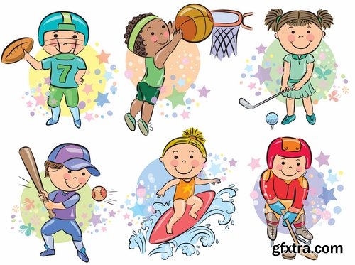 Illustrations of happy and funny kids and children - 25 Eps