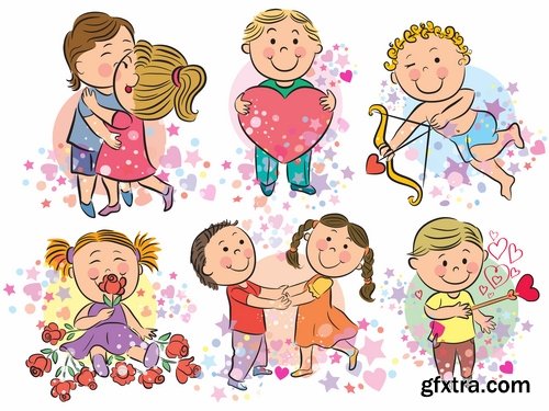 Illustrations of happy and funny kids and children - 25 Eps