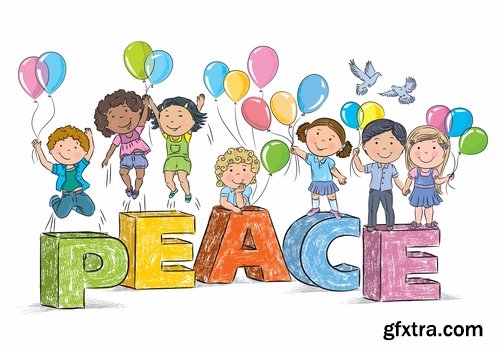 Illustrations of happy and funny kids and children - 25 Eps