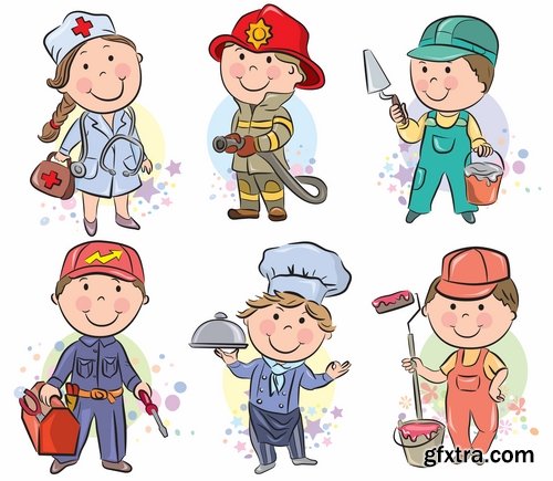 Illustrations of happy and funny kids and children - 25 Eps