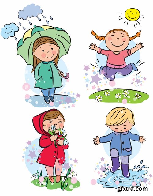 Illustrations of happy and funny kids and children - 25 Eps