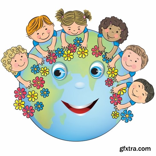 Illustrations of happy and funny kids and children - 25 Eps