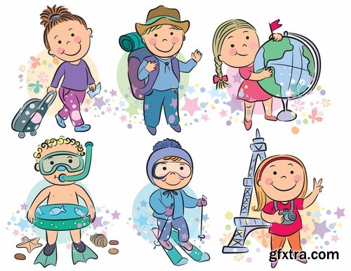 Illustrations of happy and funny kids and children - 25 Eps