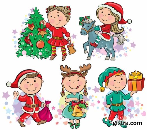 Illustrations of happy and funny kids and children - 25 Eps