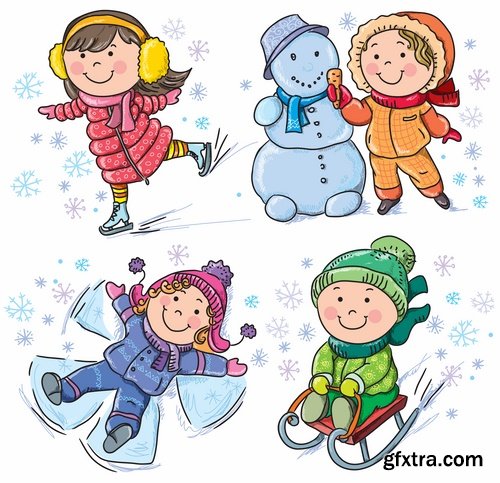 Illustrations of happy and funny kids and children - 25 Eps
