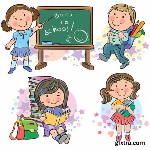 Illustrations of happy and funny kids and children - 25 Eps