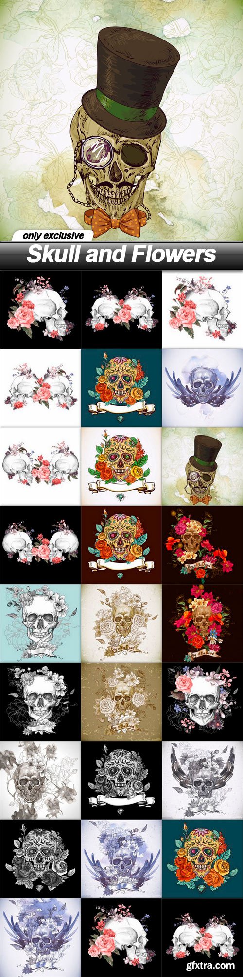 Skull and Flowers - 25 EPS