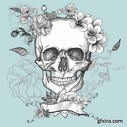 Skull and Flowers - 25 EPS Skull and Flowers - 25 EPS