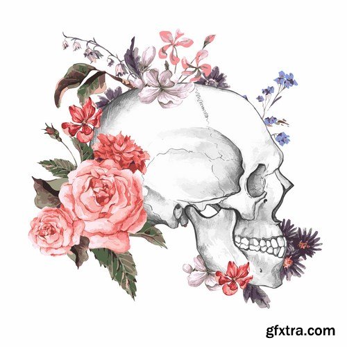 Skull and Flowers - 25 EPS Skull and Flowers - 25 EPS