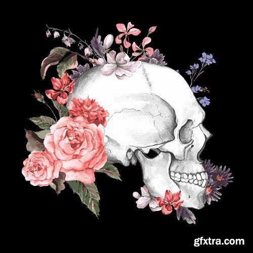 Skull and Flowers - 25 EPS Skull and Flowers - 25 EPS