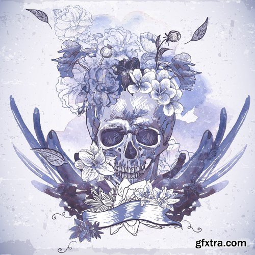Skull and Flowers - 25 EPS Skull and Flowers - 25 EPS