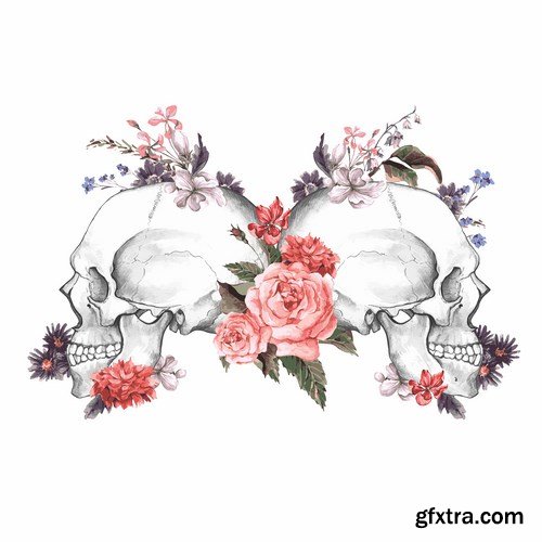 Skull and Flowers - 25 EPS Skull and Flowers - 25 EPS