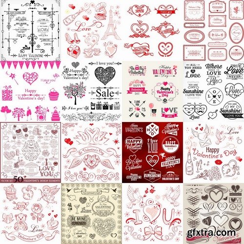 Calligraphy for Valentines day cards decorations - 25 Eps