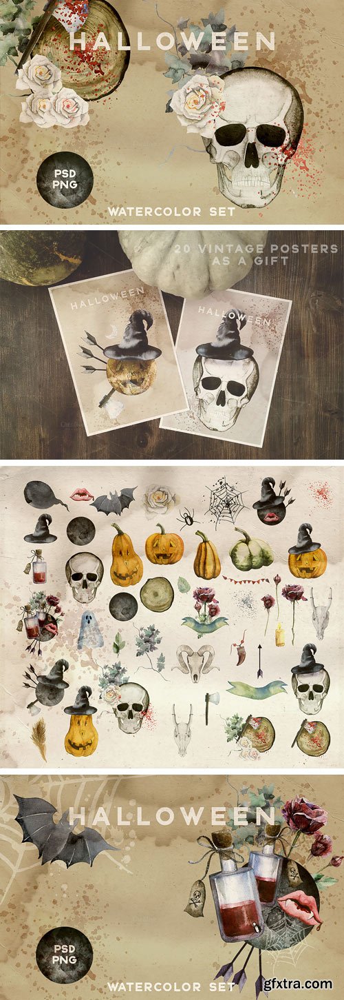 CM 388599 - Watercolor Halloween Vintage Set