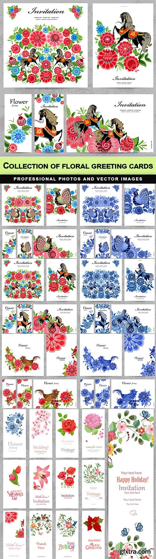 Collection of floral greeting cards - 7 EPS Collection of floral greeting cards - 7 EPS