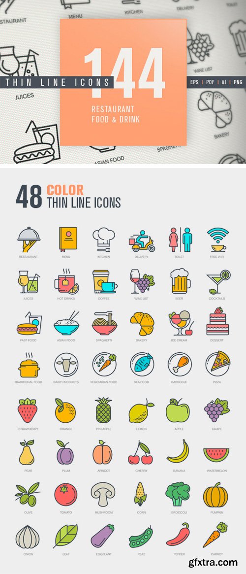 CM 329510 - Thin Line Icons for Food &amp; Drink