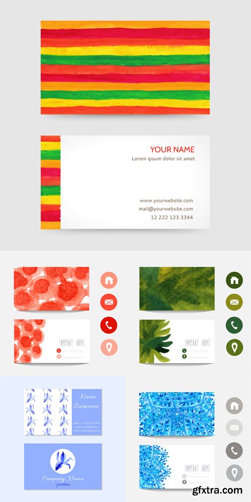 5 Vector Watercolor Business Cards Set 2