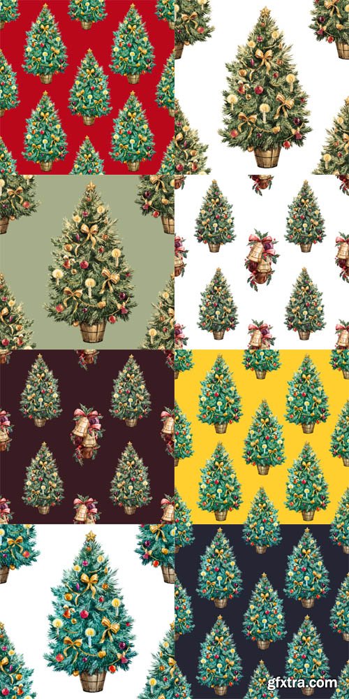 New Yerar and Christmas Patterns with Tree New Yerar and Christmas Patterns with Tree