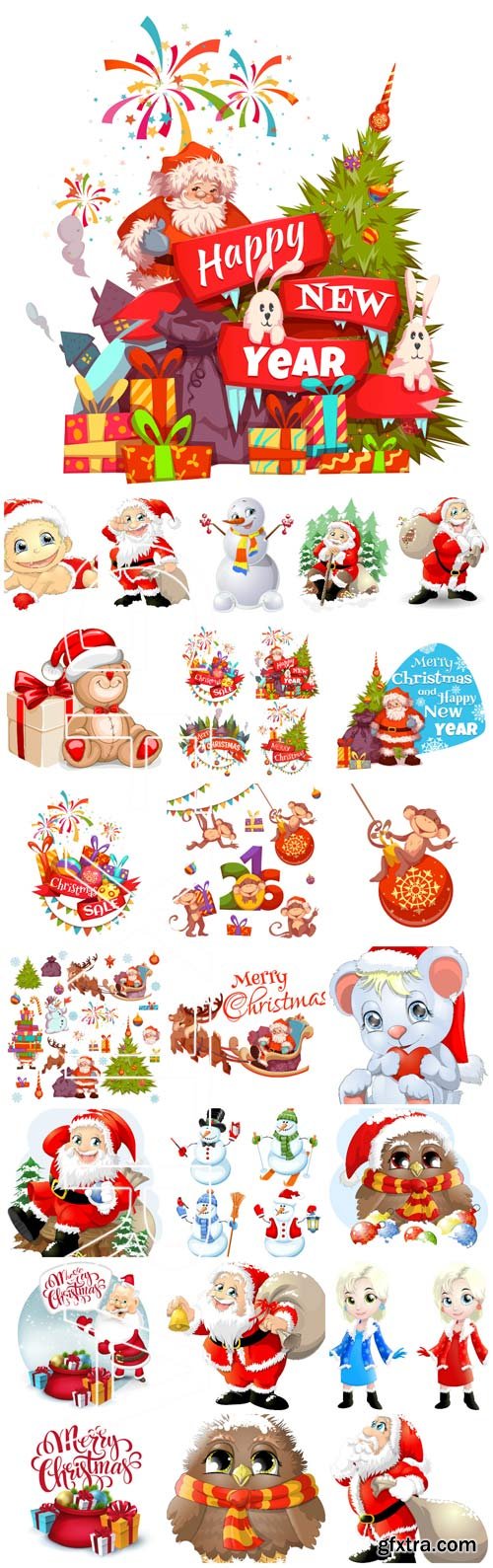 Merry Christmas, New Year vector, Santa Claus, Christmas tree, garland, winter