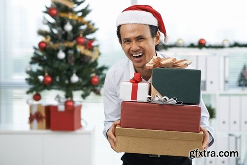 Collection of businessman with a gift of New Year\'s corporate business team man woman 25 HQ Jpeg