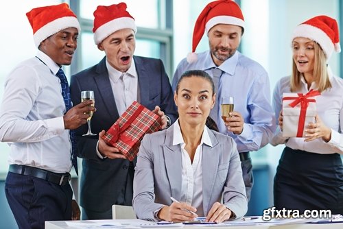 Collection of businessman with a gift of New Year\'s corporate business team man woman 25 HQ Jpeg